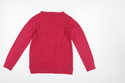 Marks & Spencer Women's Red Acrylic Crew Neck Jumper Size 6