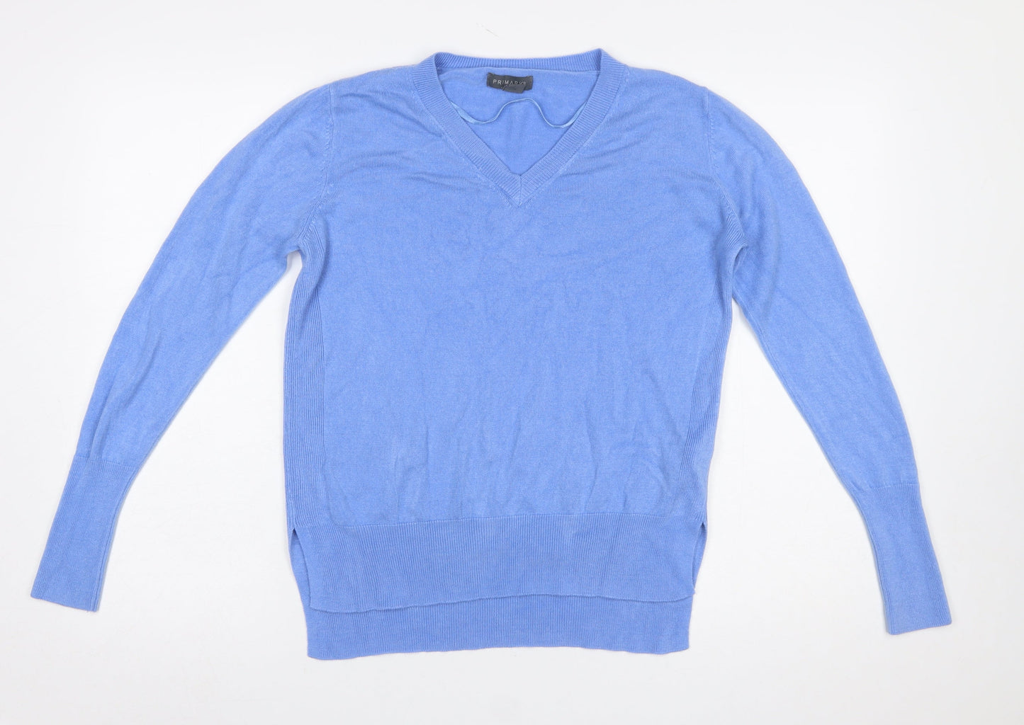 Primark Women's Blue V-Neck Acrylic Jumper Size S