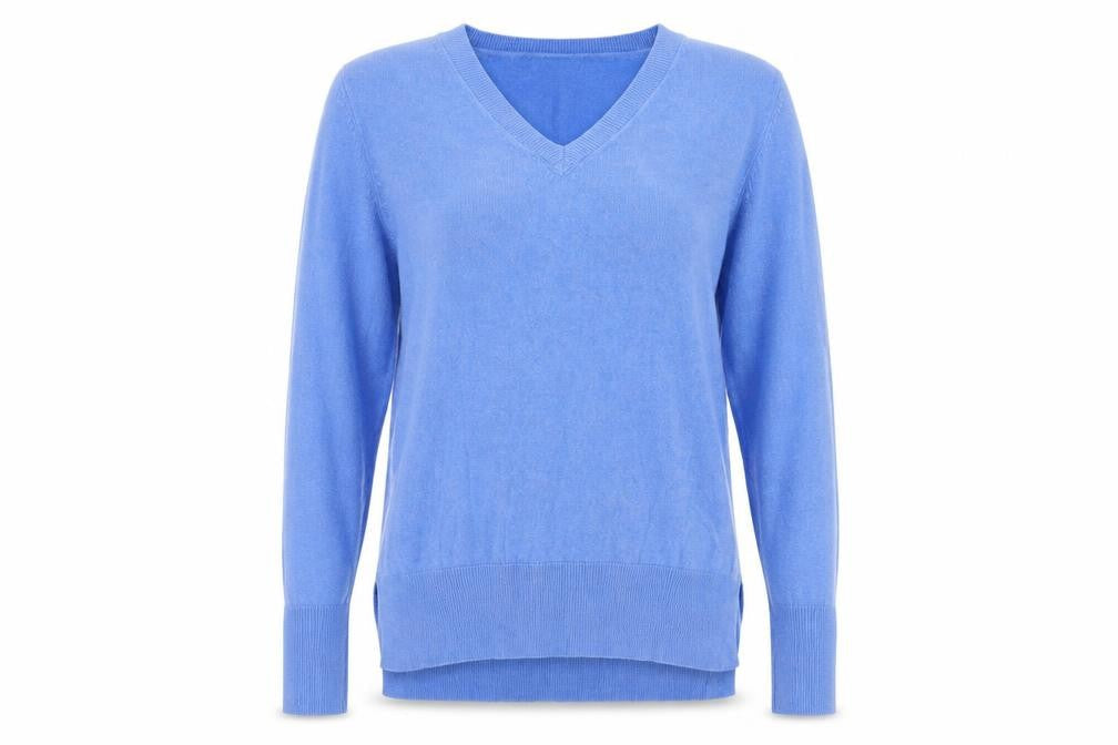 Primark Women's Blue V-Neck Acrylic Jumper Size S