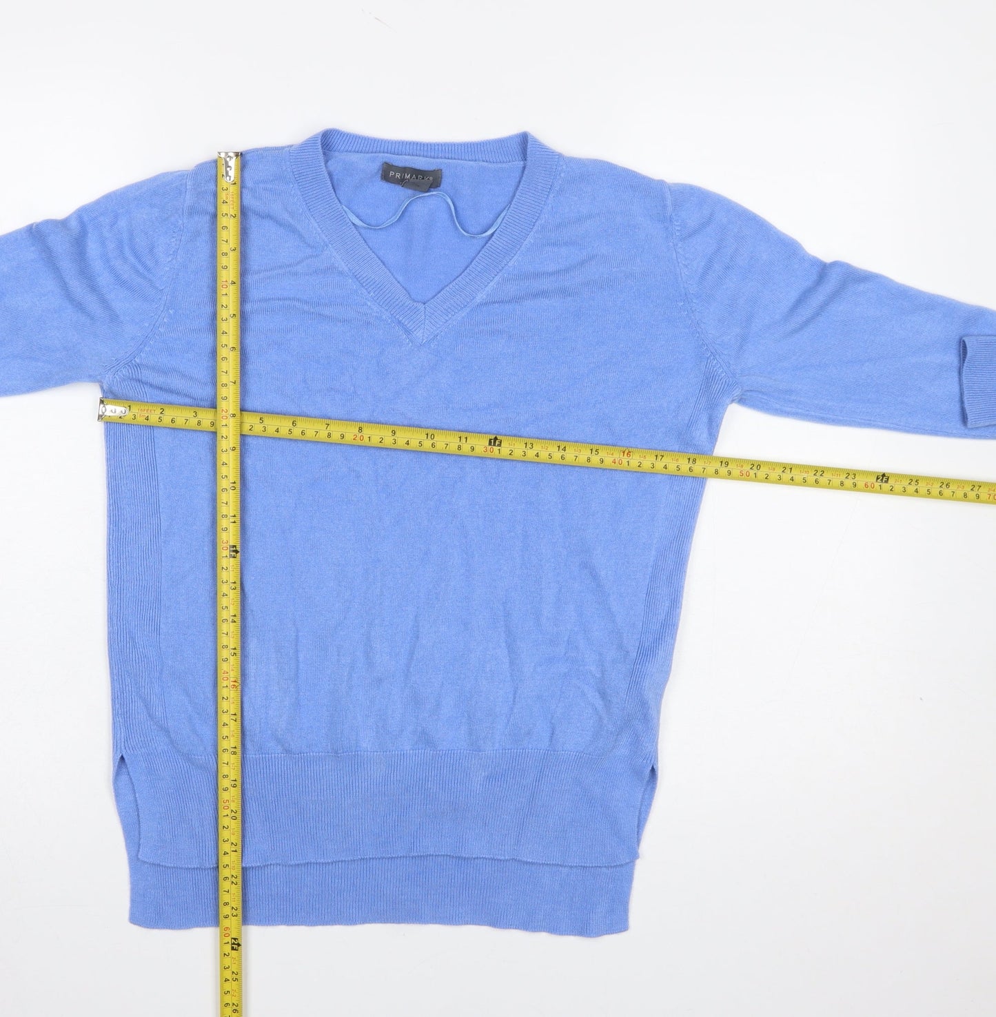 Primark Women's Blue V-Neck Acrylic Jumper Size S