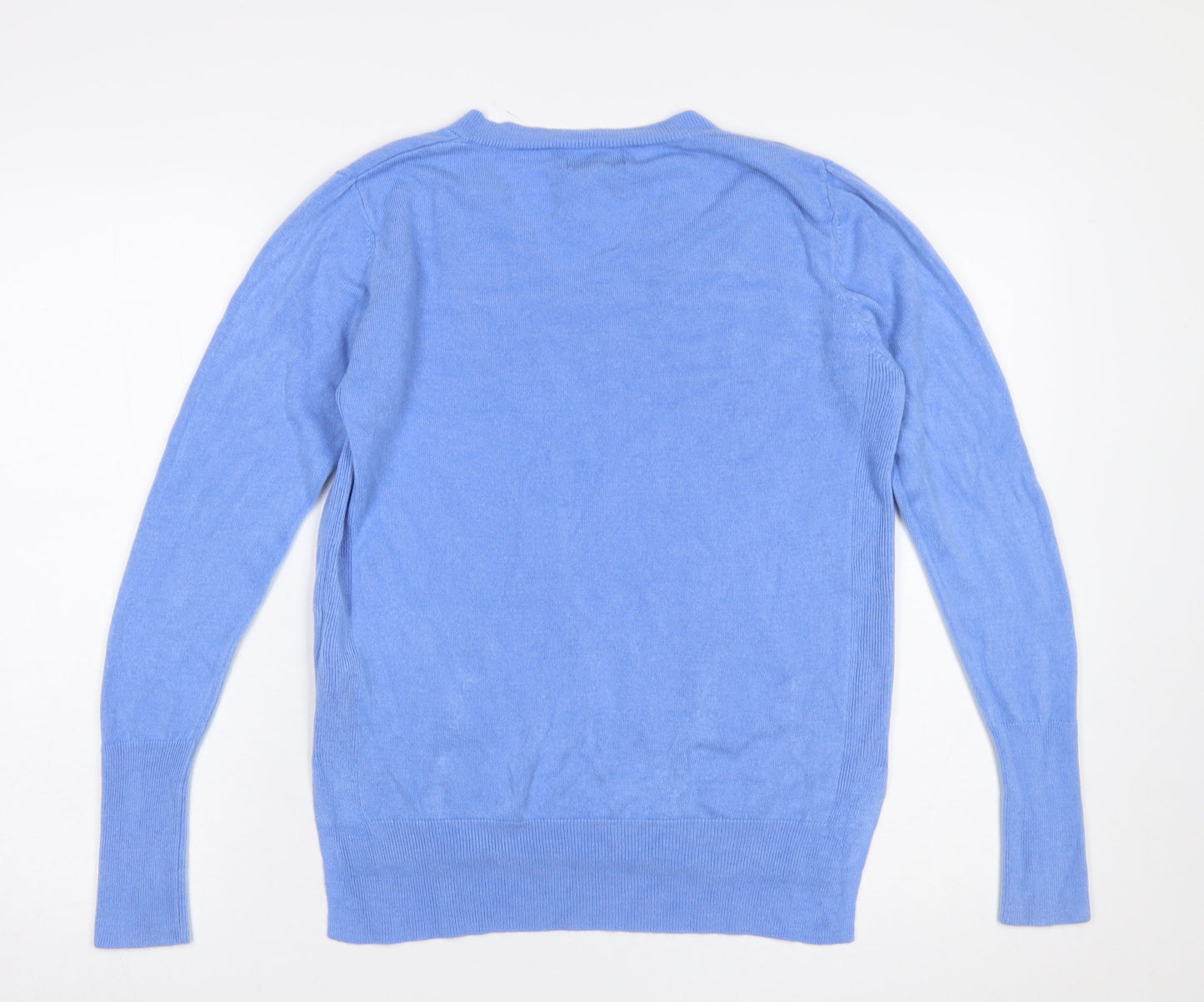 Primark Women's Blue V-Neck Acrylic Jumper Size S