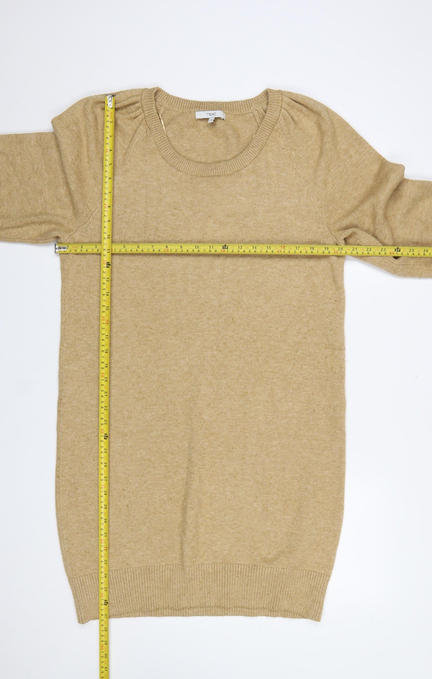 Next Women Beige Wool Blend Long Sleeve Jumper Dress M