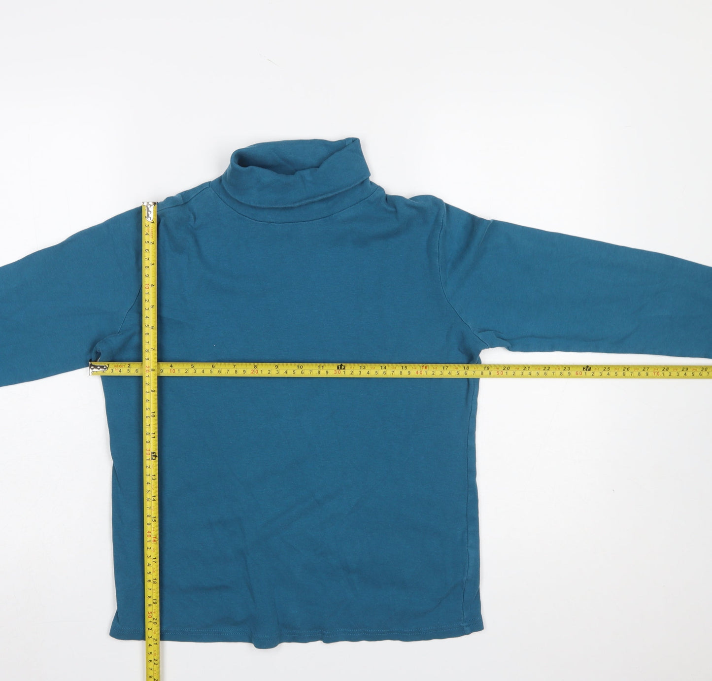ISLE Womens Blue Roll Neck Long Sleeve Cotton Top Size 14