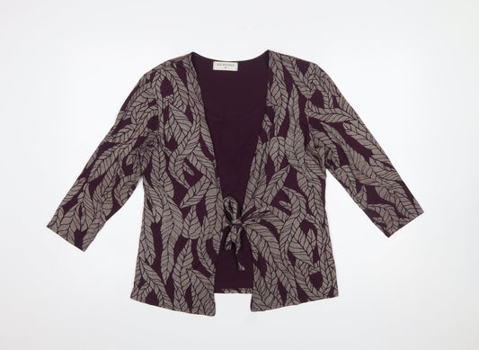 Just Elegance Women Purple Leaf Print Tie Front Tunic Blouse Size 14