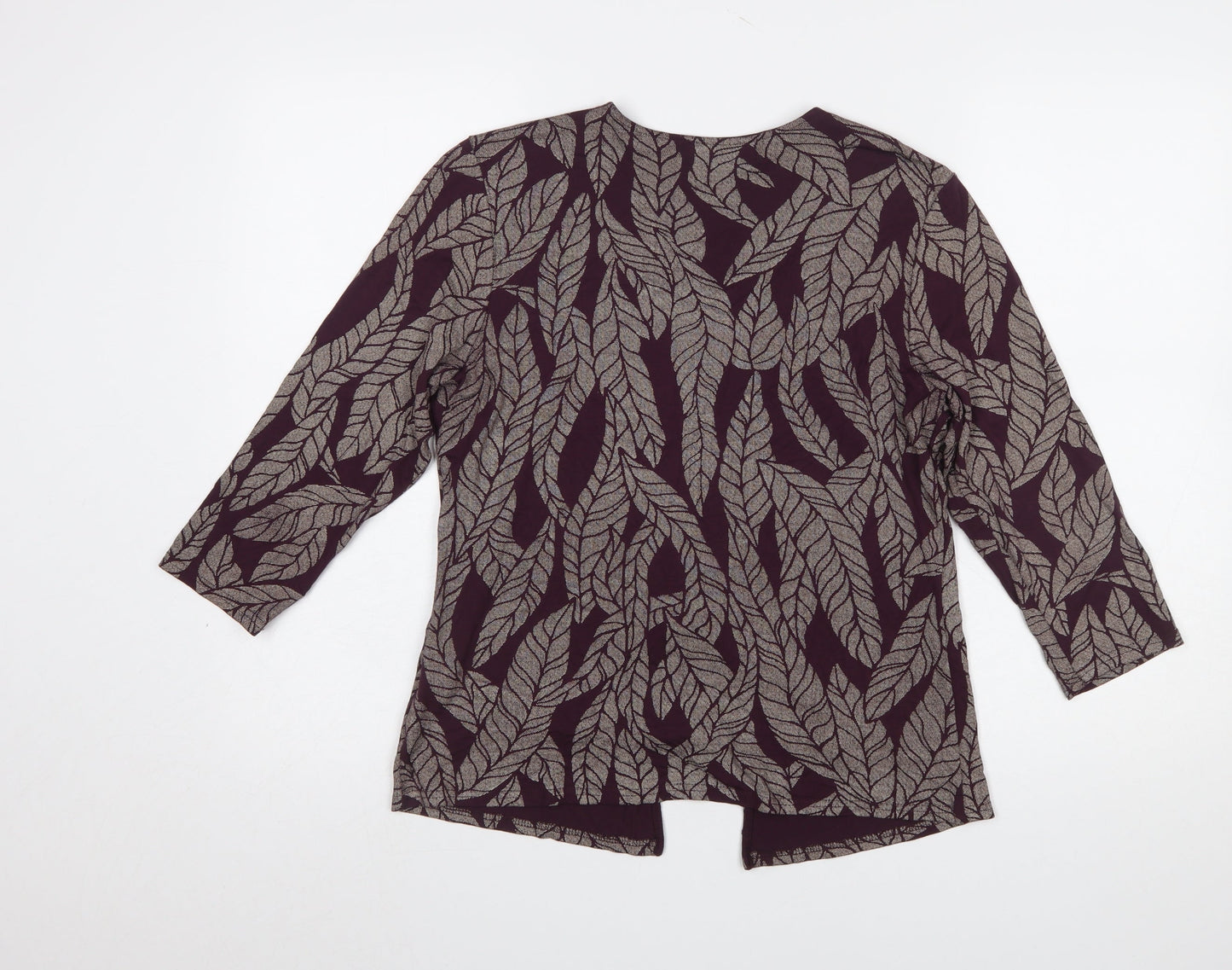 Just Elegance Women Purple Leaf Print Tie Front Tunic Blouse Size 14