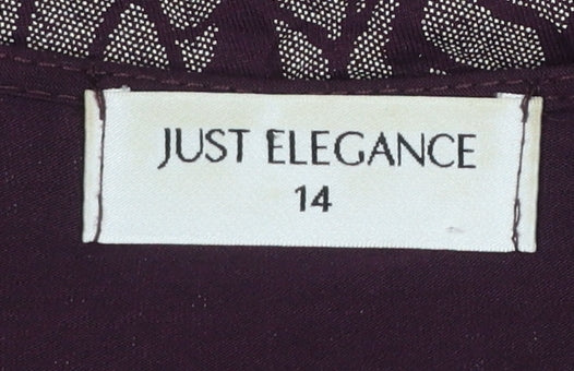 Just Elegance Women Purple Leaf Print Tie Front Tunic Blouse Size 14