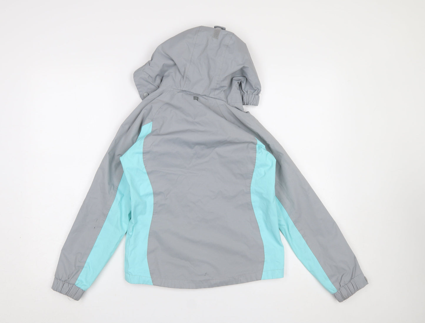 Mountain Warehouse Girls Grey Blue Hooded Rain Coat Jacket 9-10 Years