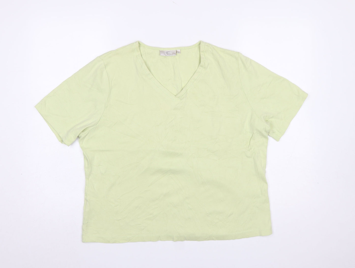CC Women Green V-Neck Short Sleeve Cotton T-Shirt XL