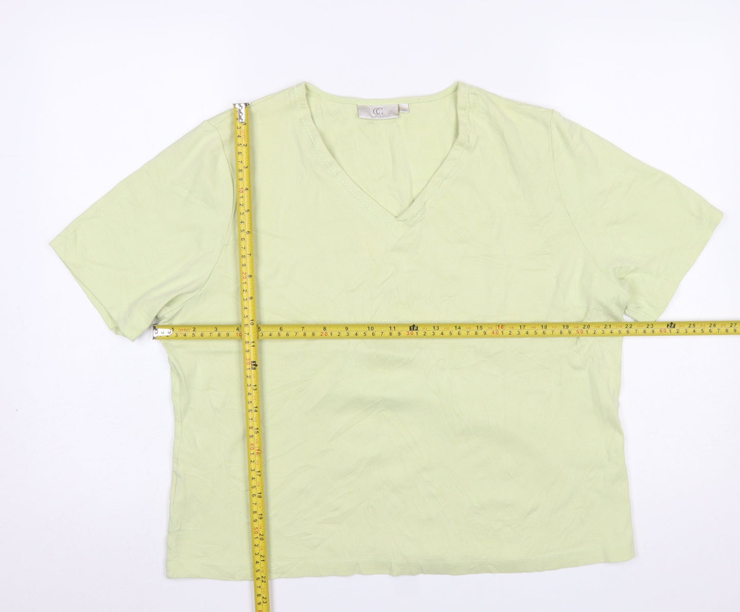 CC Women Green V-Neck Short Sleeve Cotton T-Shirt XL