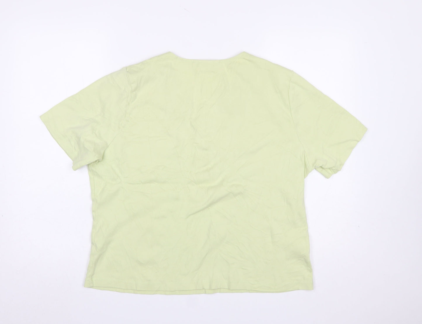 CC Women Green V-Neck Short Sleeve Cotton T-Shirt XL