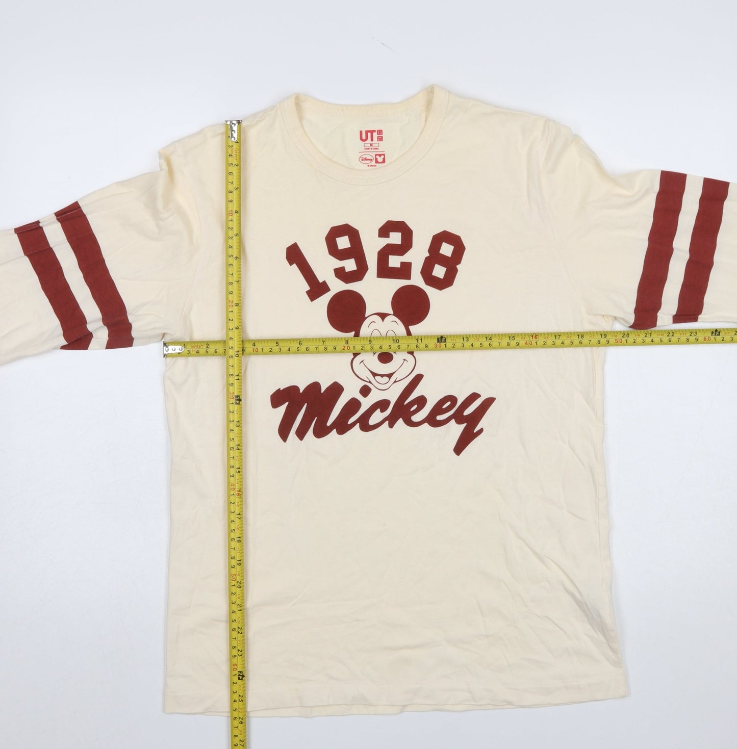 Uniqlo Women Ivory Mickey Mouse 3/4 Sleeve Cotton T-Shirt Size M