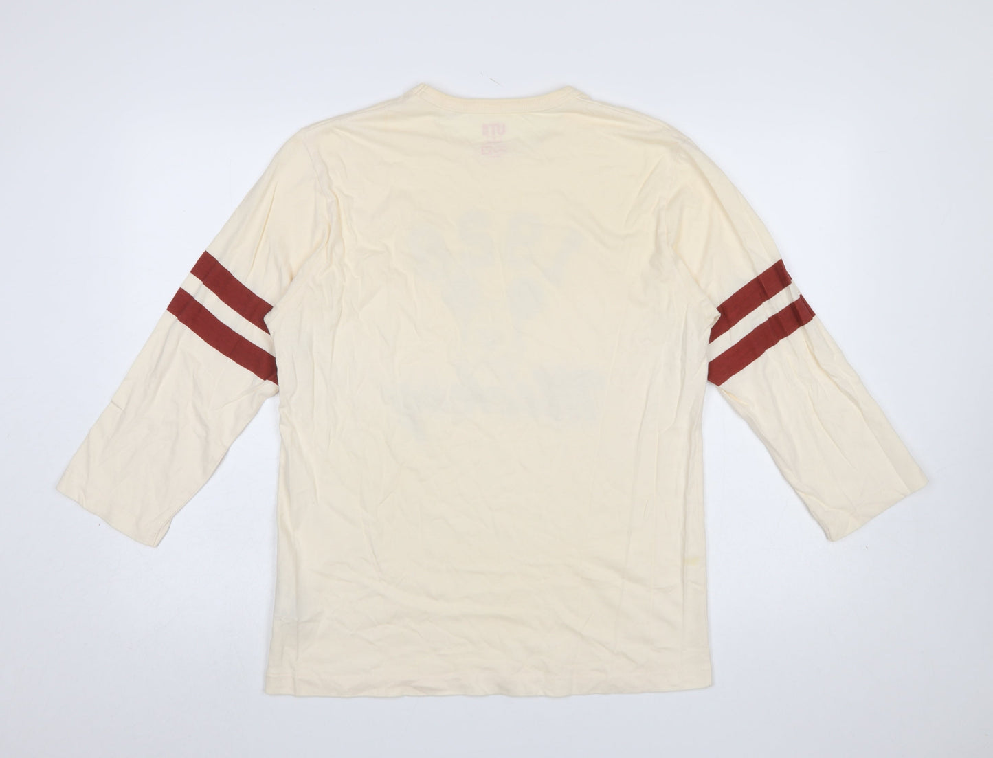 Uniqlo Women Ivory Mickey Mouse 3/4 Sleeve Cotton T-Shirt Size M