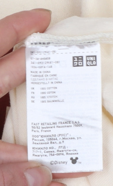 Uniqlo Women Ivory Mickey Mouse 3/4 Sleeve Cotton T-Shirt Size M