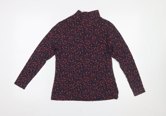 Marks and Spencer Women’s Blue Floral Mock Neck Long Sleeve Jersey Top Size 12