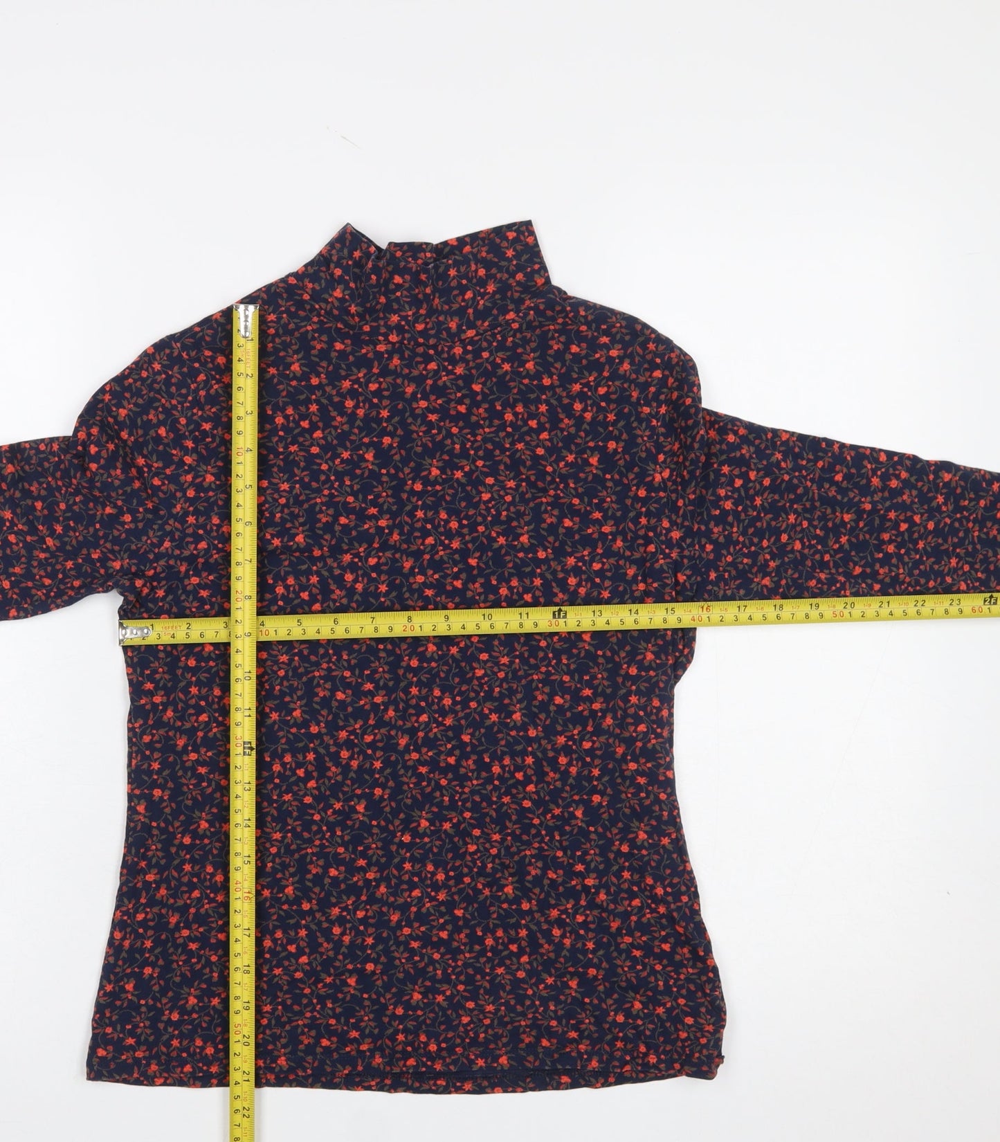 Marks and Spencer Women’s Blue Floral Mock Neck Long Sleeve Jersey Top Size 12