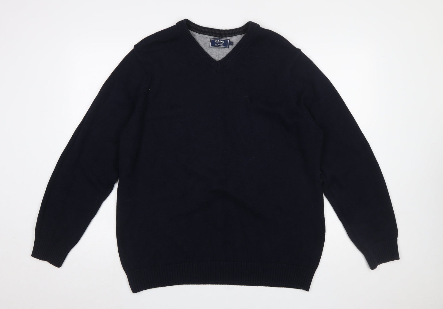 Maine New England Men's Blue Cotton V-Neck Jumper L