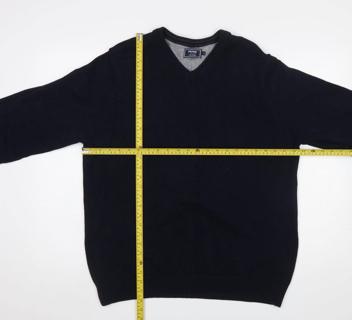 Maine New England Men's Blue Cotton V-Neck Jumper L
