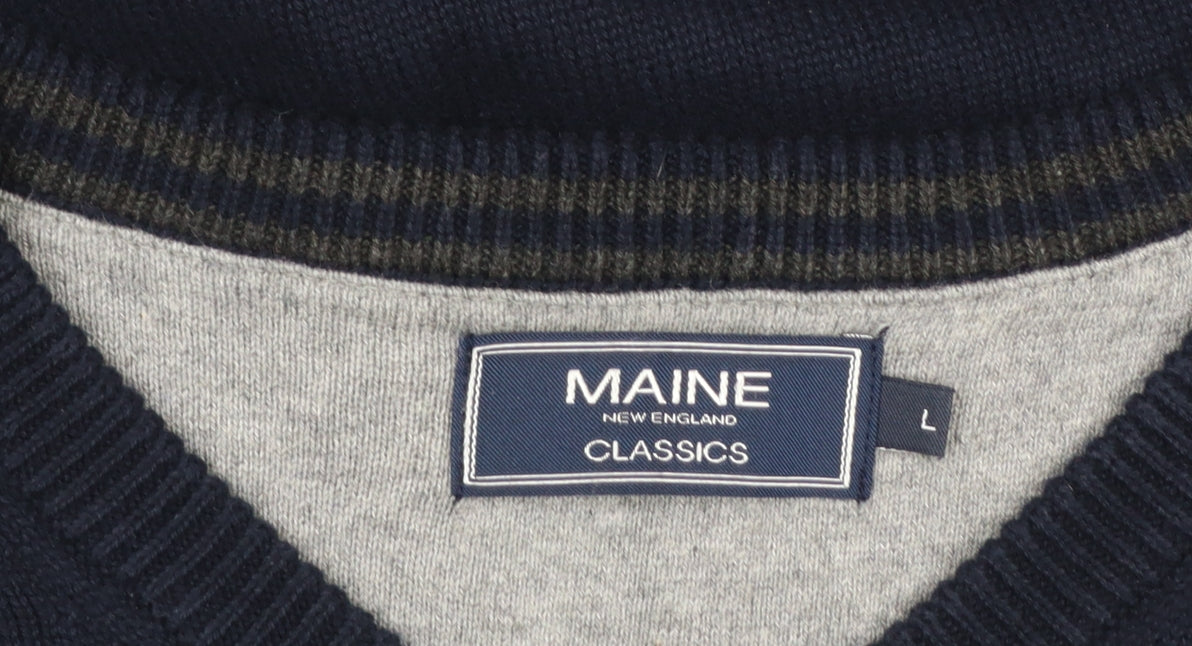 Maine New England Men's Blue Cotton V-Neck Jumper L