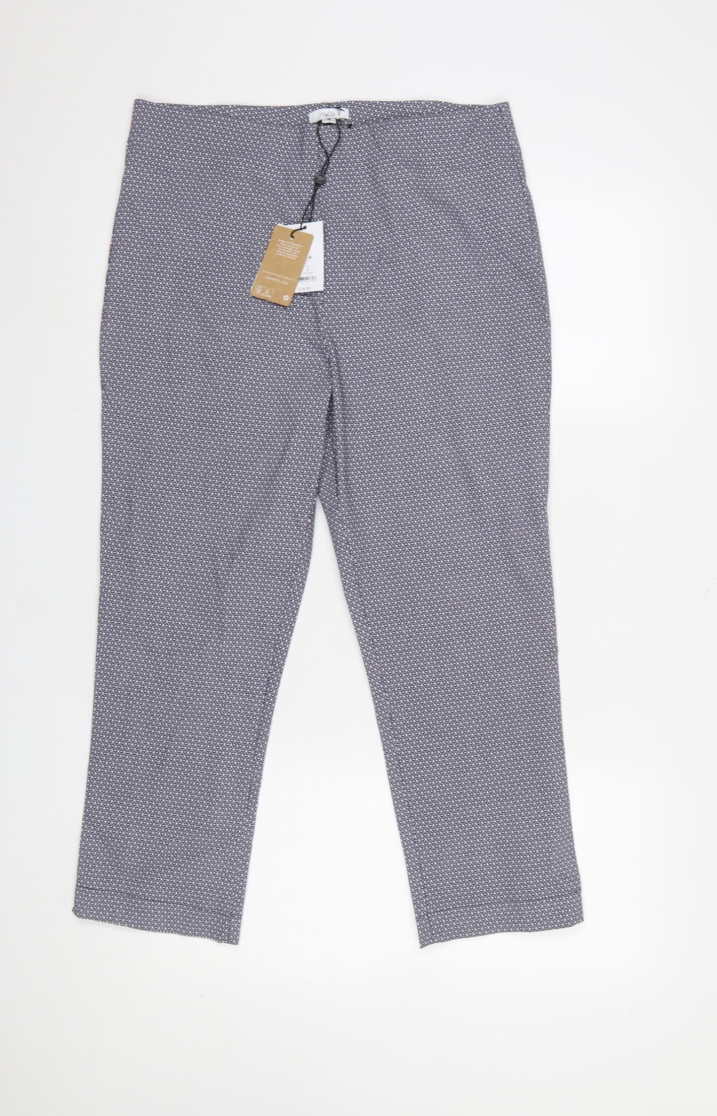 M&Co Womens Blue Geometric Stretch Cropped Trousers Size 14