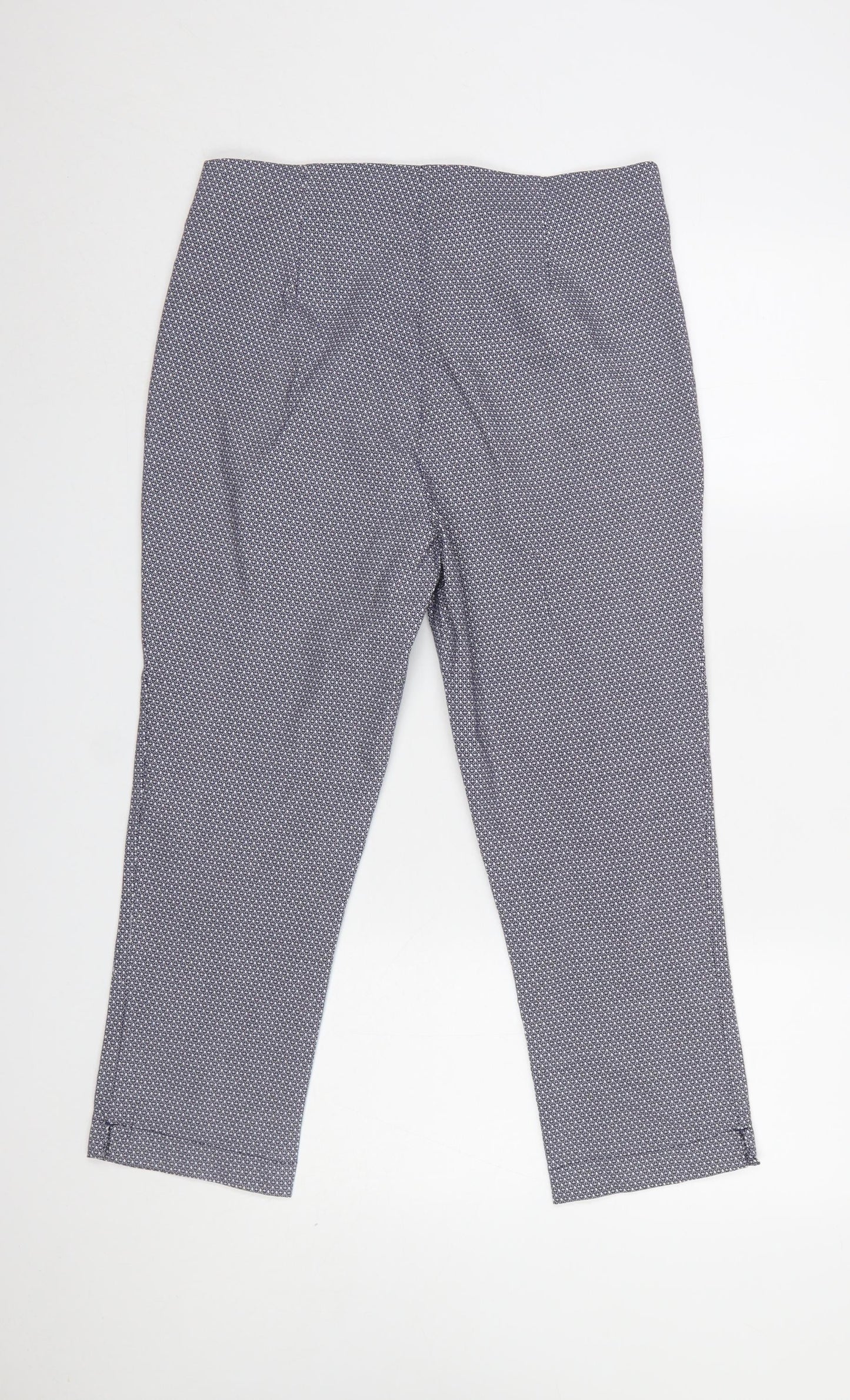 M&Co Womens Blue Geometric Stretch Cropped Trousers Size 14