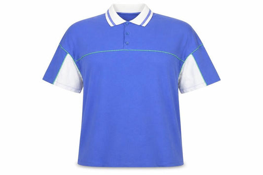 Front view of ASOS DESIGN Women Blue Colourblock Polo Shirt M Casual Cotton