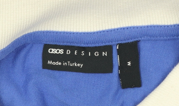 ASOS DESIGN Women Blue Colourblock Polo Shirt M Casual Cotton