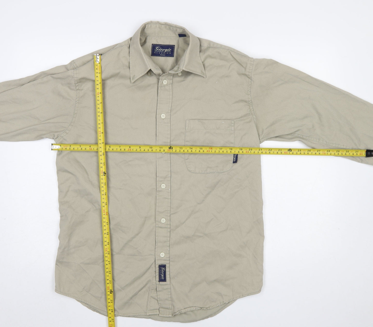 Giorgio Classics Mens Beige Long Sleeve Button-Up Shirt Size M