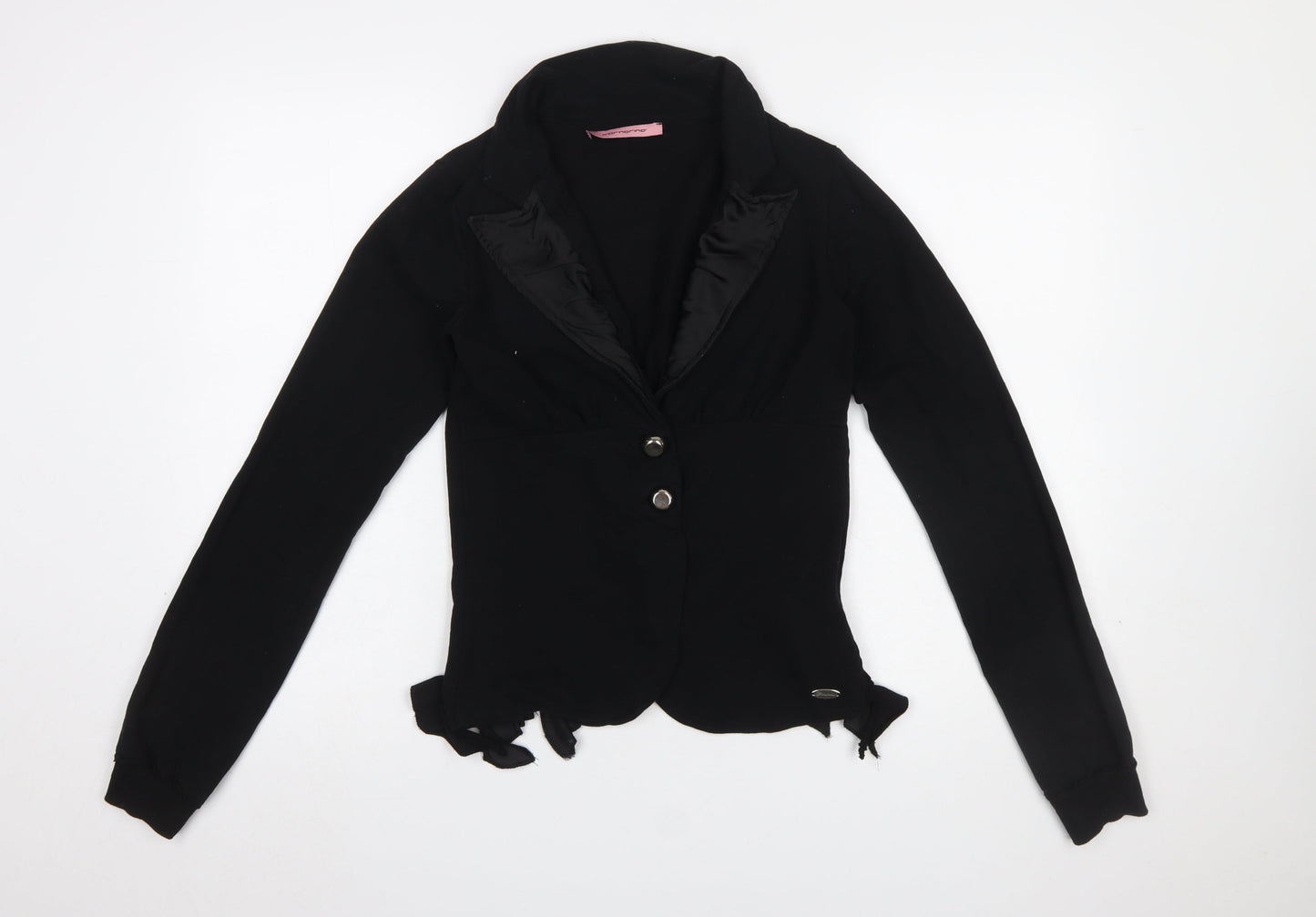 Fornarina Womens Black Wrap Ruffle Blouse M Long Sleeve Classic Workwear