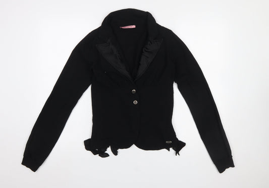 Fornarina Womens Black Wrap Ruffle Blouse M Long Sleeve Classic Workwear