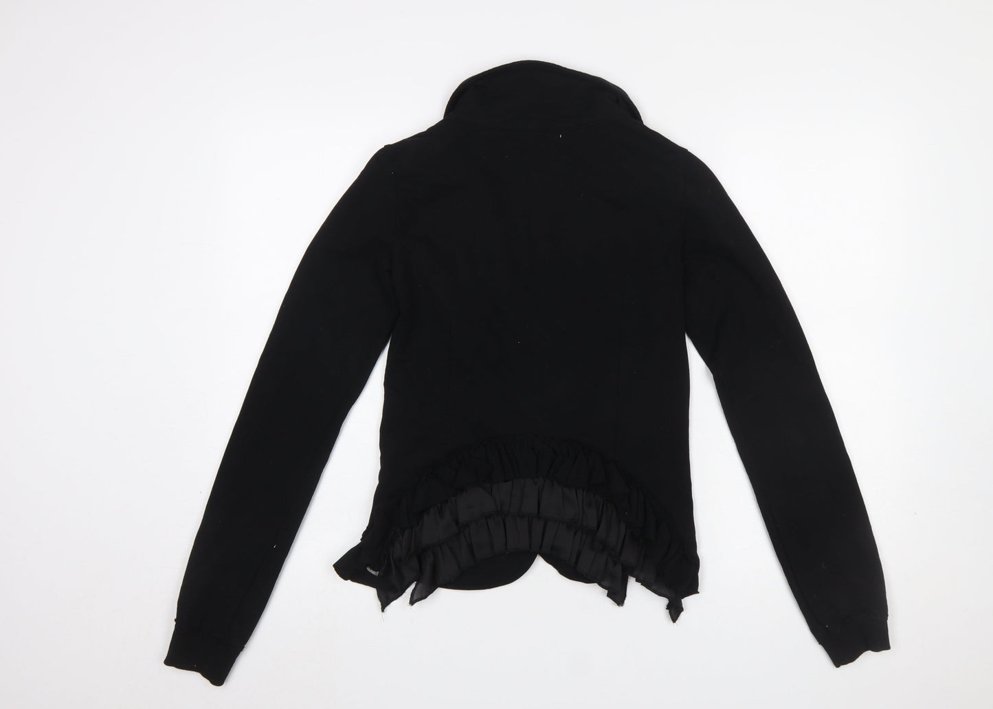 Fornarina Womens Black Wrap Ruffle Blouse M Long Sleeve Classic Workwear