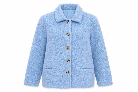 Damart Women Blue Fleece Mid-Length Button Coat Size S