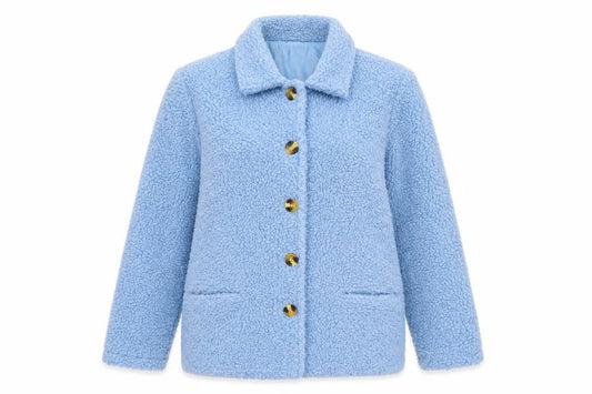 Damart Women Blue Fleece Mid-Length Button Coat Size S
