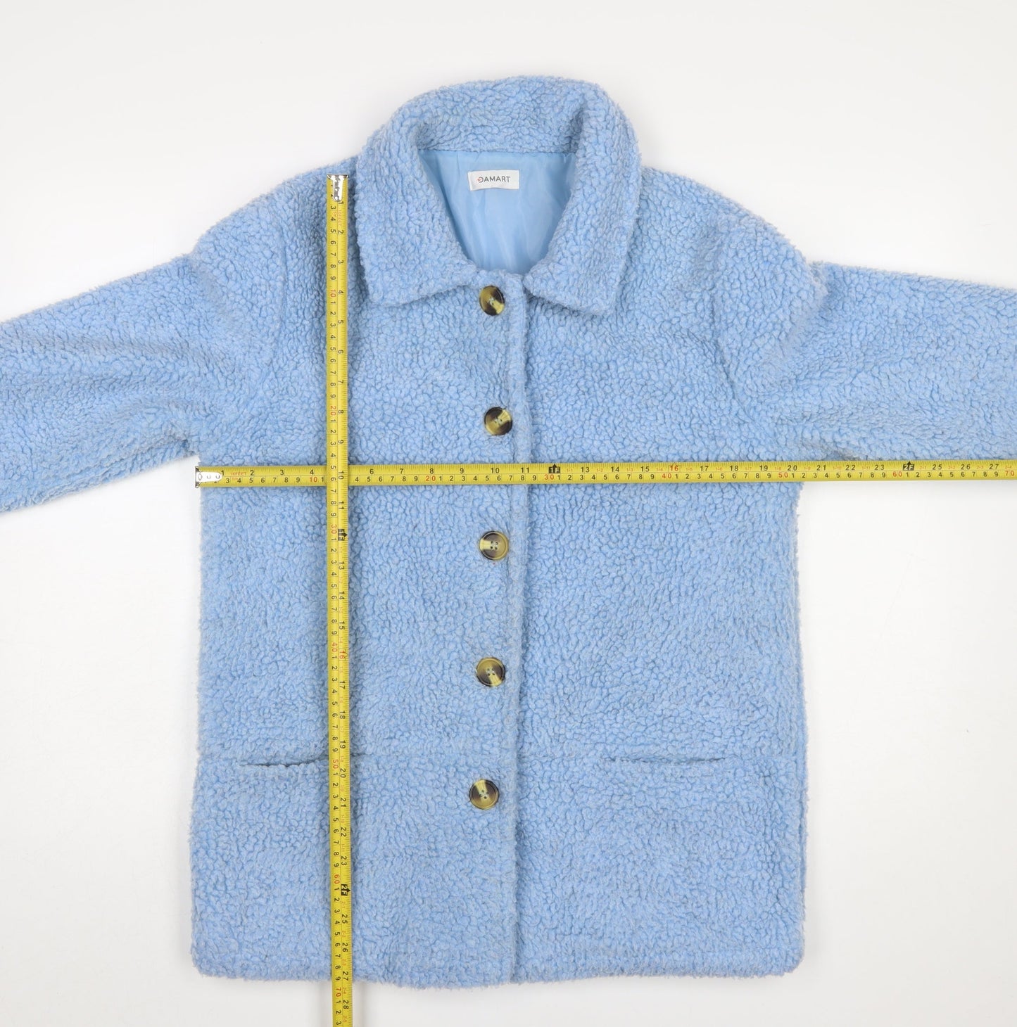 Damart Women Blue Fleece Mid-Length Button Coat Size S