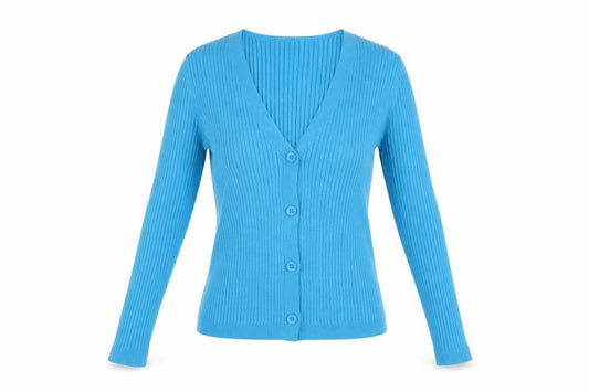 Urban Revivo Women's Blue Ribbed V-Neck Cardigan Size 8