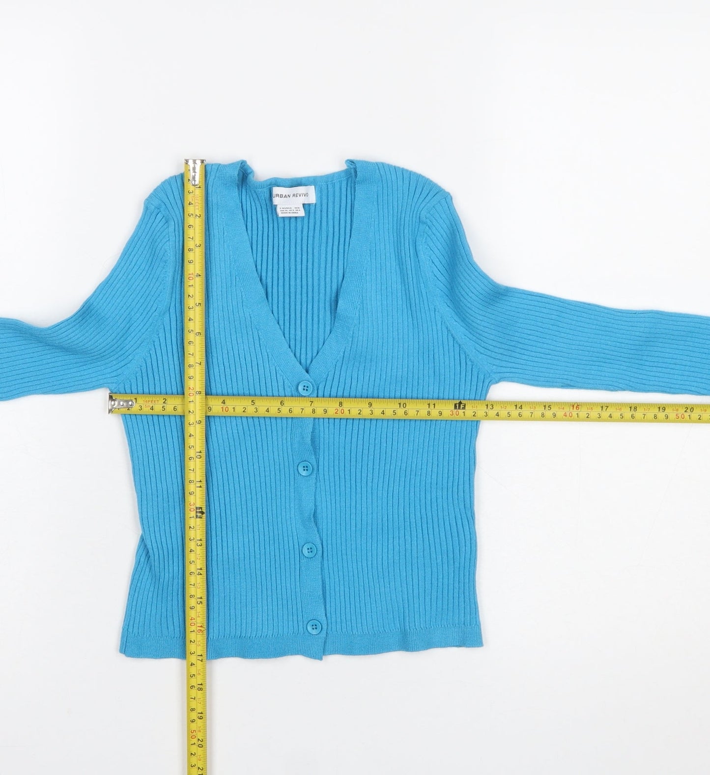 Urban Revivo Women's Blue Ribbed V-Neck Cardigan Size 8