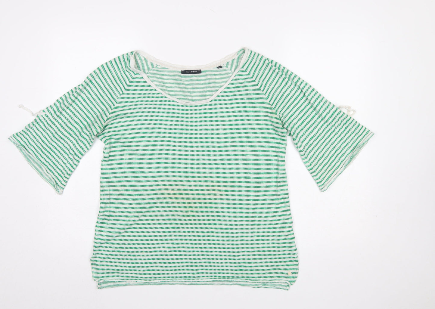 Marc O'Polo Women's Green Striped 3/4 Sleeve Cotton Linen T-Shirt Size S