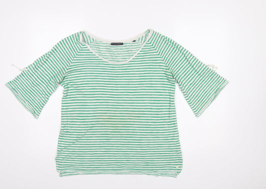 Marc O'Polo Women's Green Striped 3/4 Sleeve Cotton Linen T-Shirt Size S