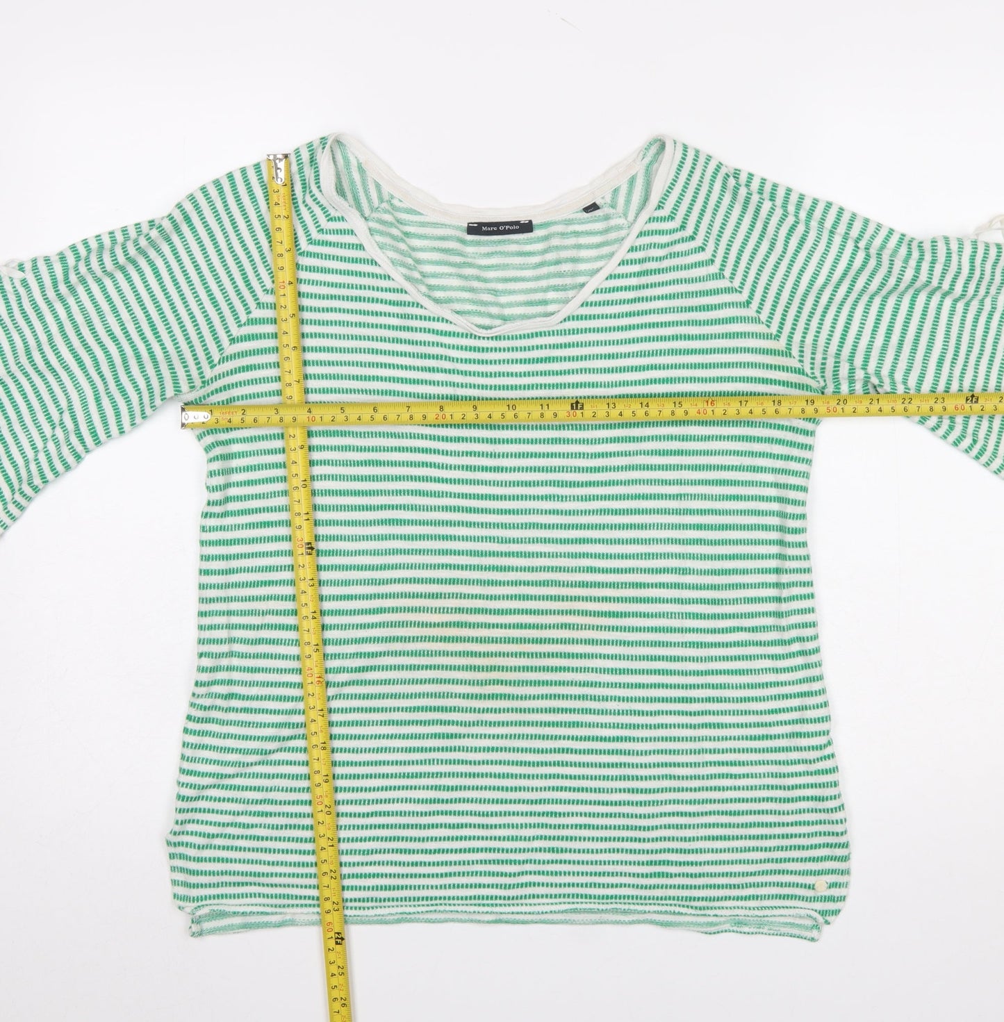 Marc O'Polo Women's Green Striped 3/4 Sleeve Cotton Linen T-Shirt Size S