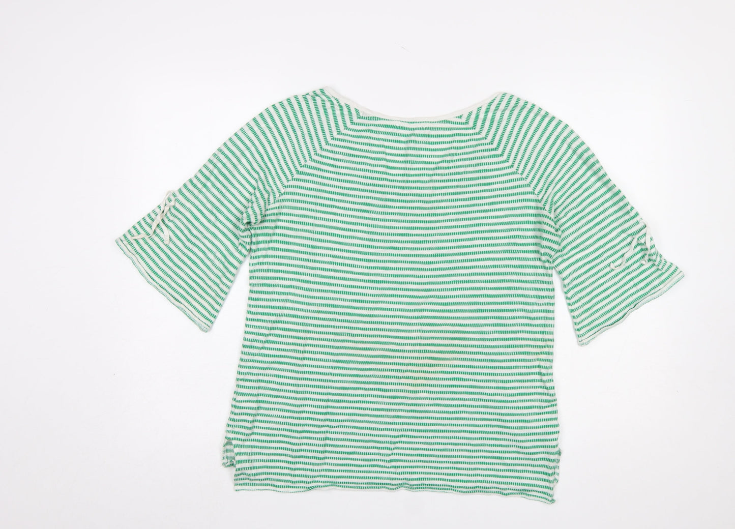 Marc O'Polo Women's Green Striped 3/4 Sleeve Cotton Linen T-Shirt Size S