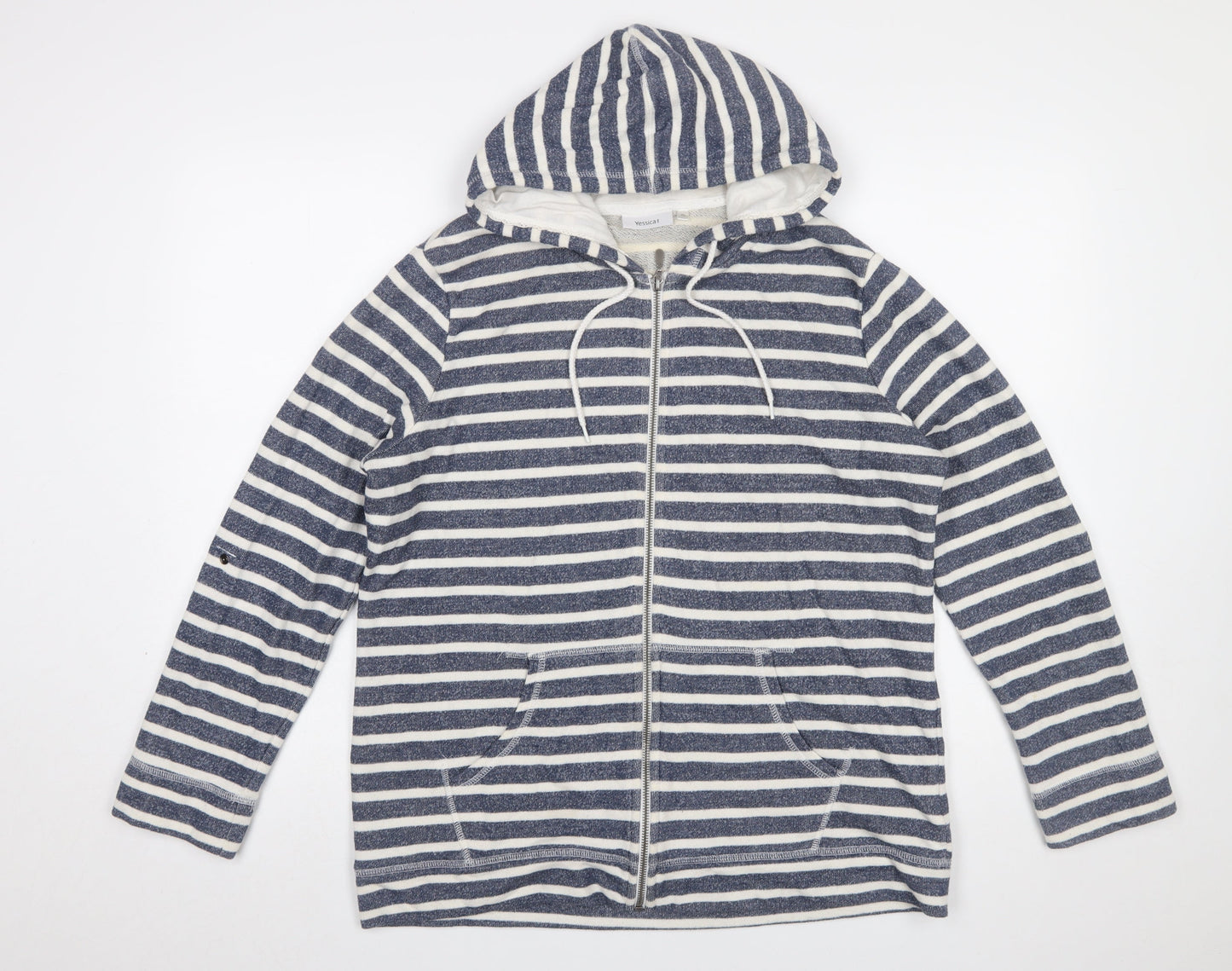 Yessica C&A Women Blue White Striped Full Zip Hoodie XL