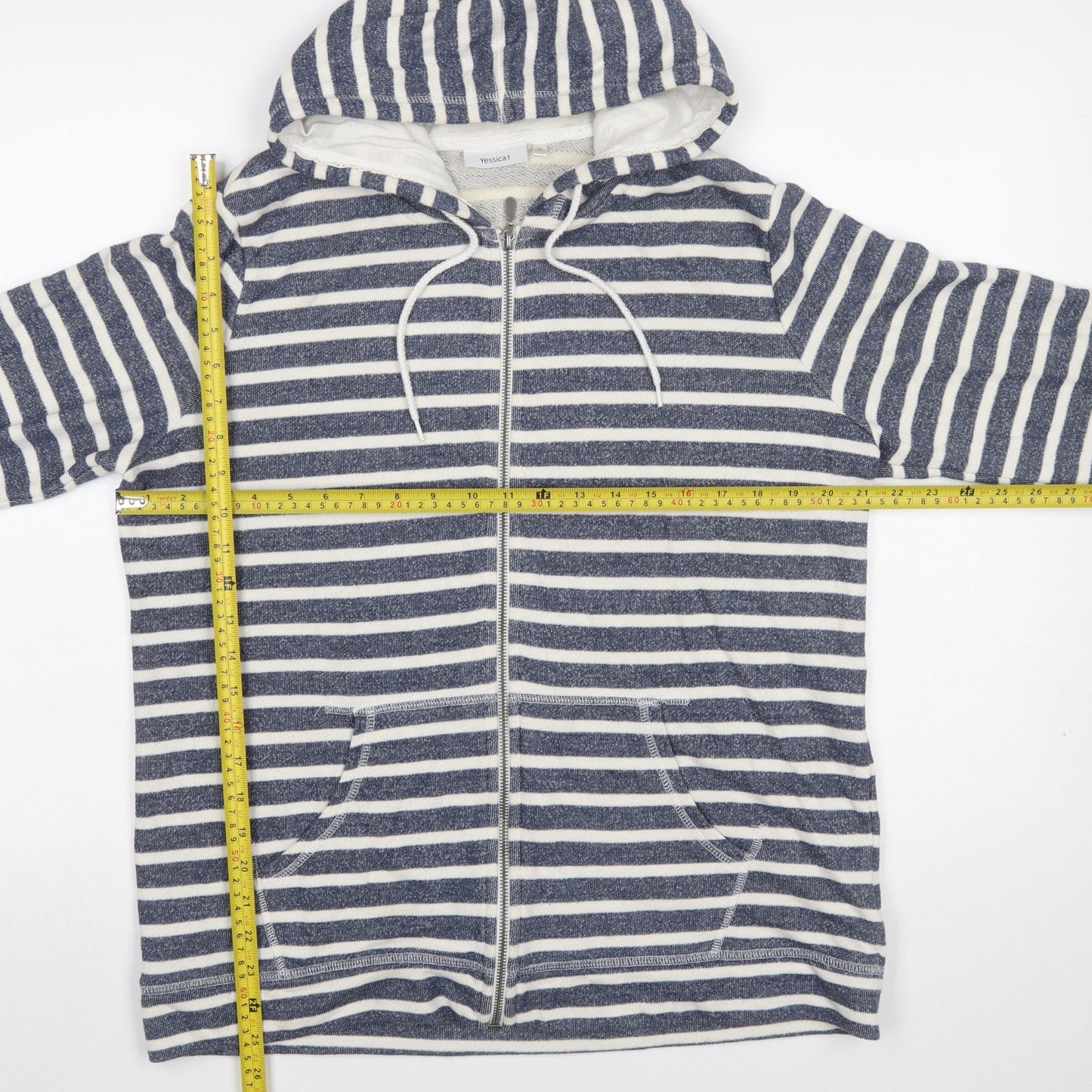 Yessica C&A Women Blue White Striped Full Zip Hoodie XL