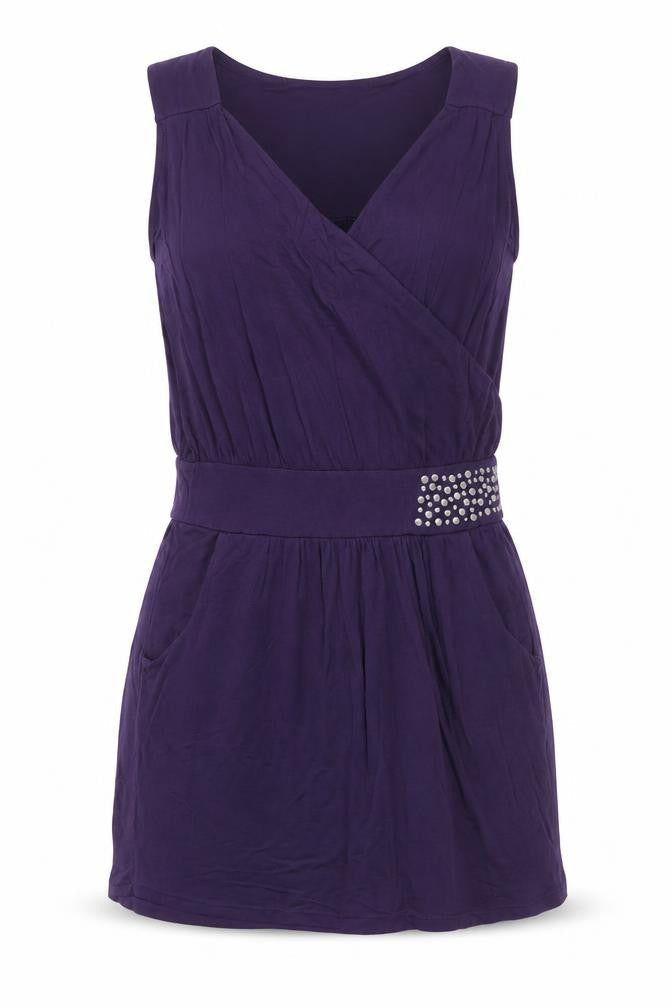 Rosa Faia Womens Purple S 10 Wrap Mini Dress Beaded Waist Viscose Blend