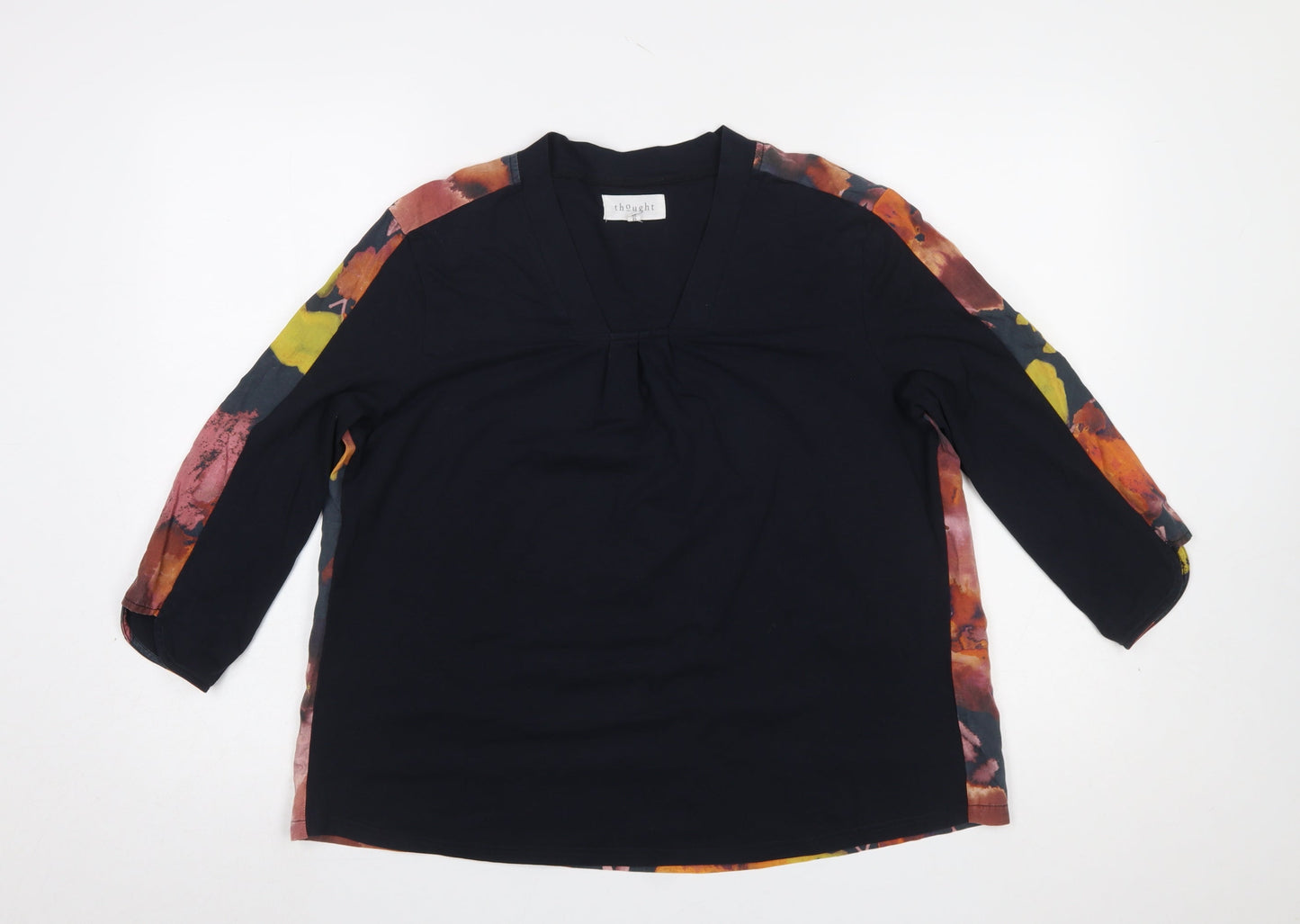 Thought Womens Multicoloured Tunic Blouse Size 12 V-Neck 3/4 Sleeve