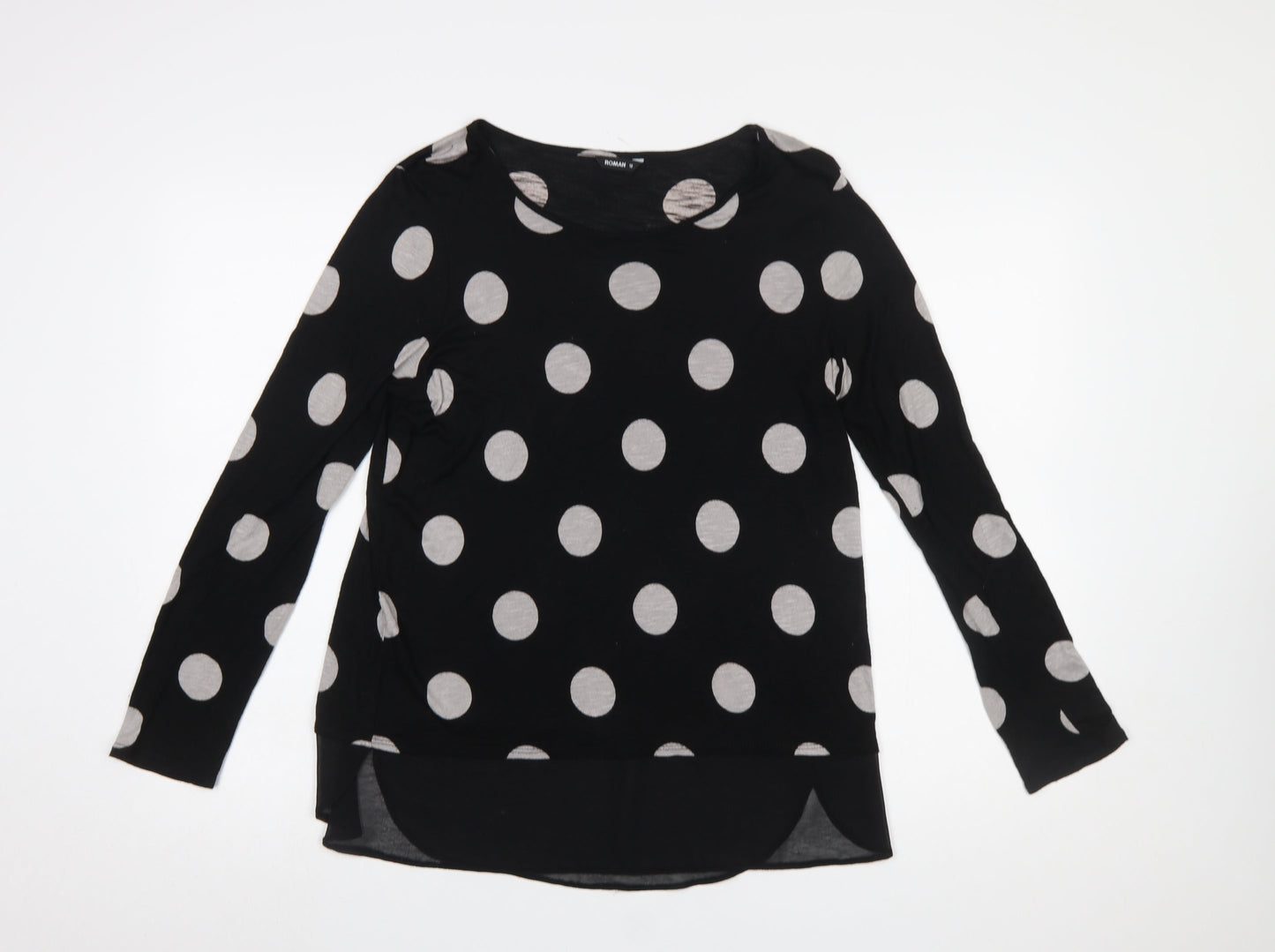 Roman Women’s Black Polka Dot Long Sleeve Tunic Blouse Size 12