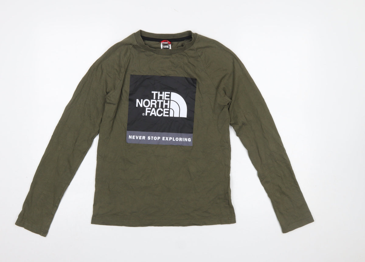 The North Face Boys Green Long Sleeve Graphic Pullover T-Shirt L