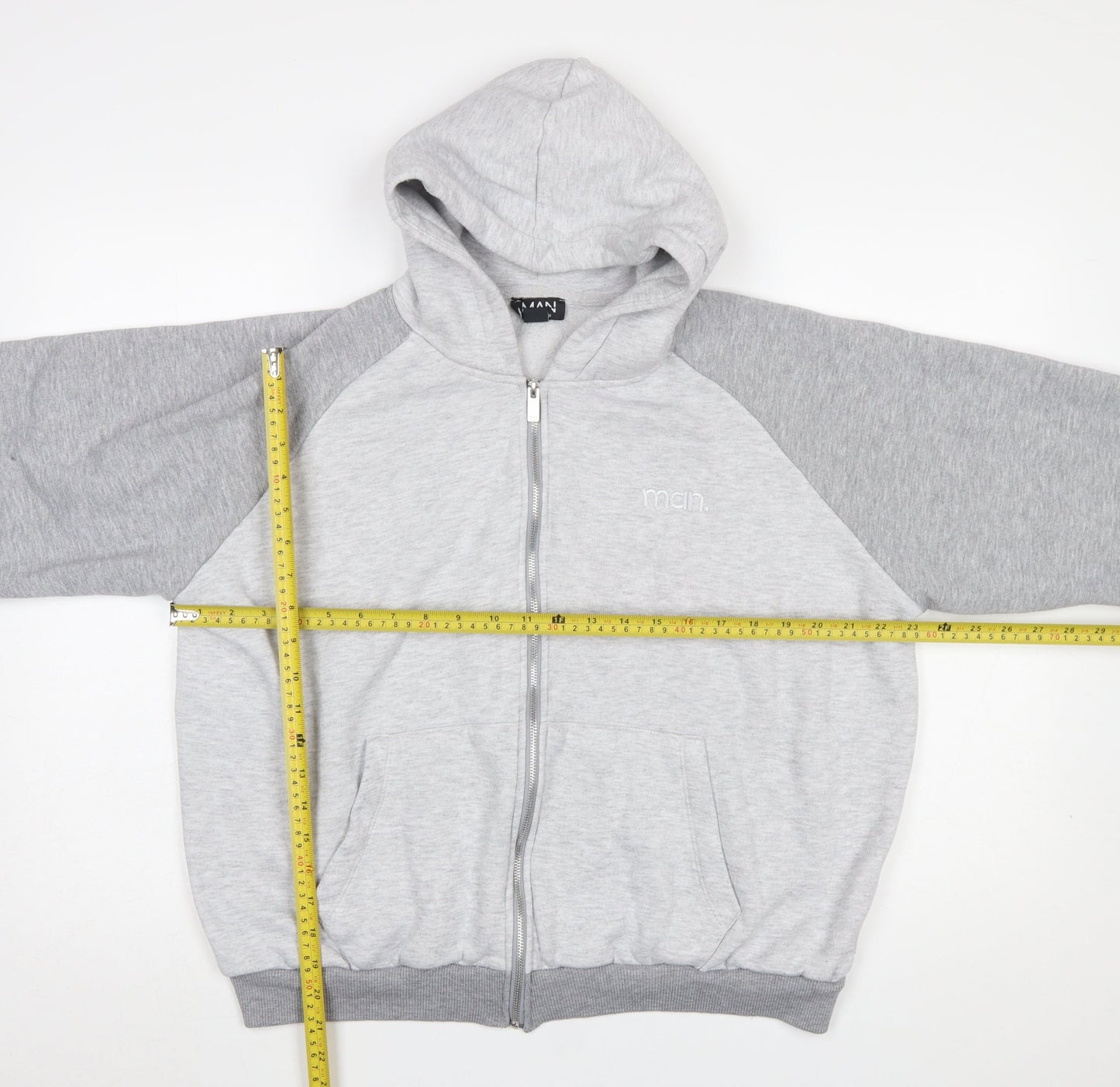 boohooMAN Men’s Grey Full Zip Hoodie Size S Regular Fit