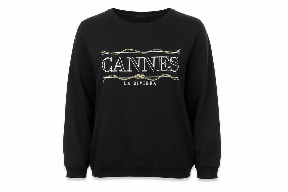 Dorothy Perkins Women Black Size 14 Pullover Sweatshirt Cannes Print