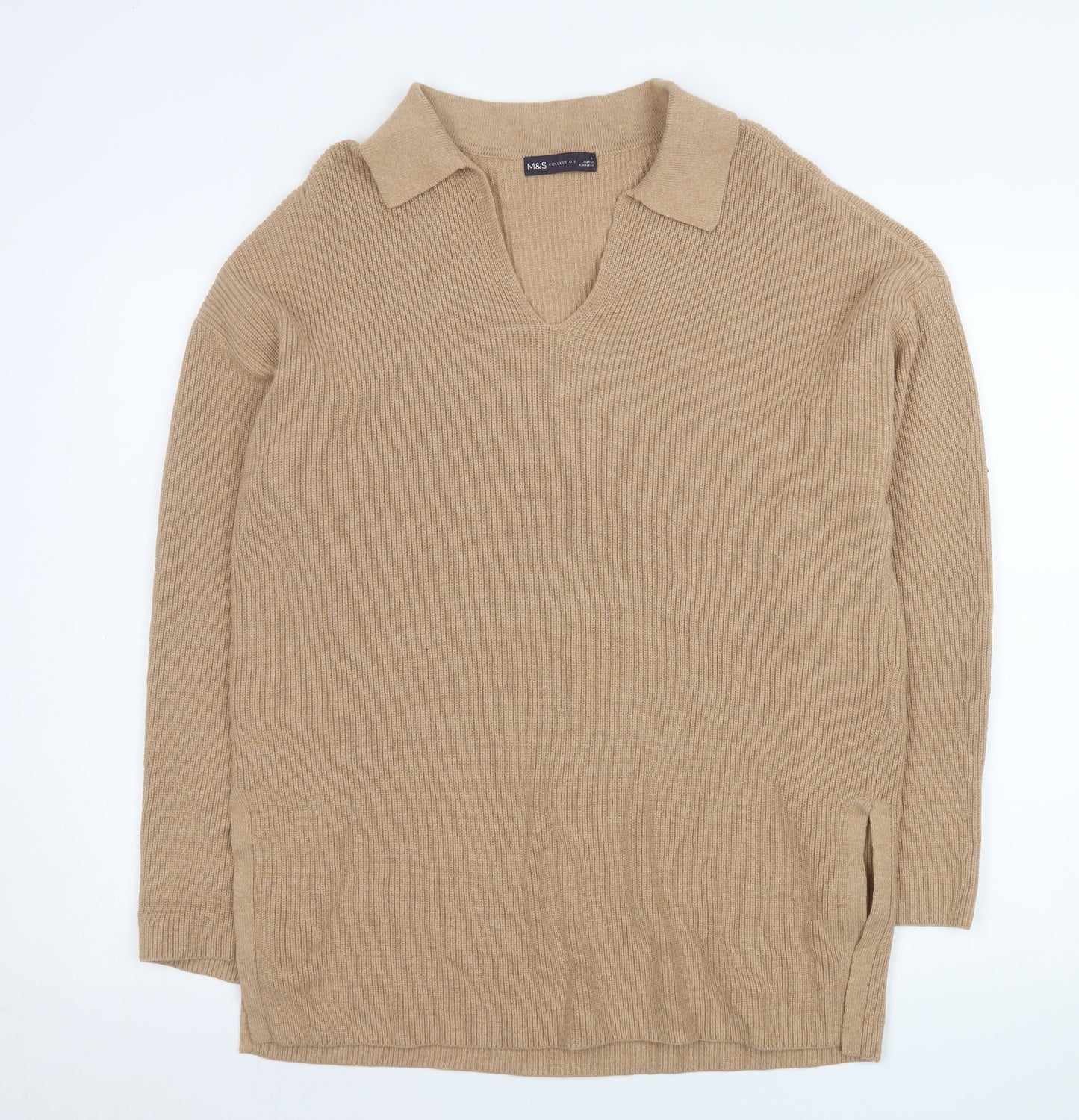 Marks and Spencer Men's Beige Collared Cotton Wool Pullover Jumper L