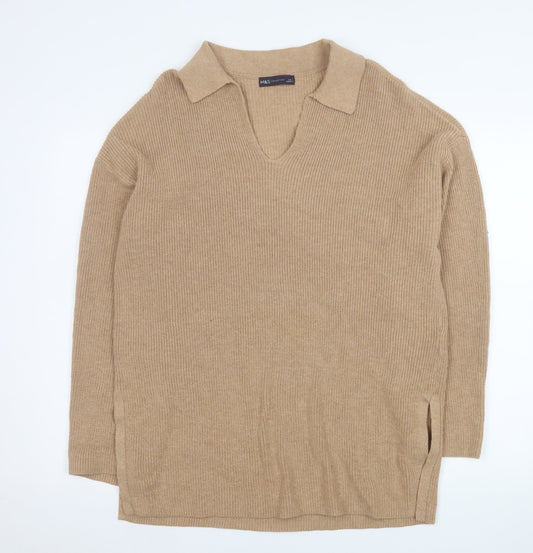Marks and Spencer Men's Beige Collared Cotton Wool Pullover Jumper L