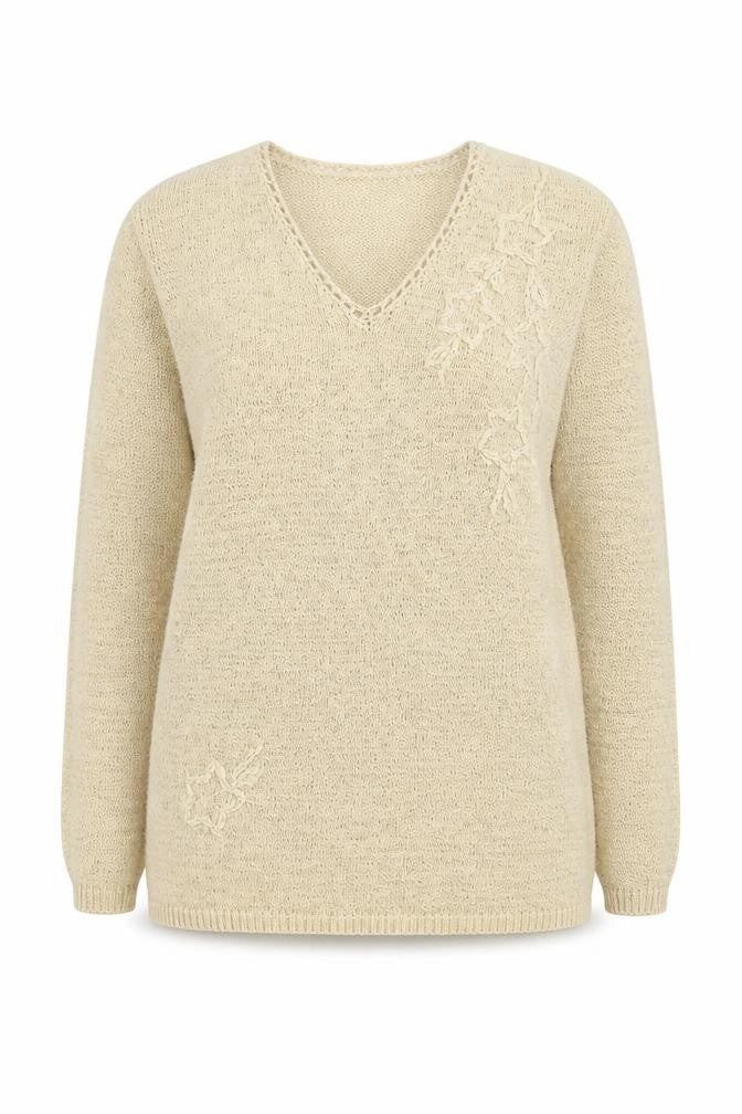Be Yourself Womens Beige V-Neck Long Sleeve Pullover Jumper Size 14/16